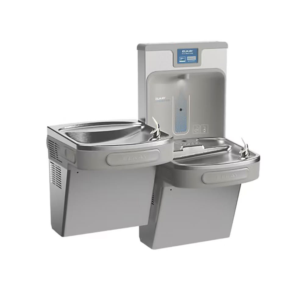 189-LZSTL8WSSP Wall Mount Bi Level Drinking Fountain w/ Bottle Filler - Filtered, Refrigerated, S...