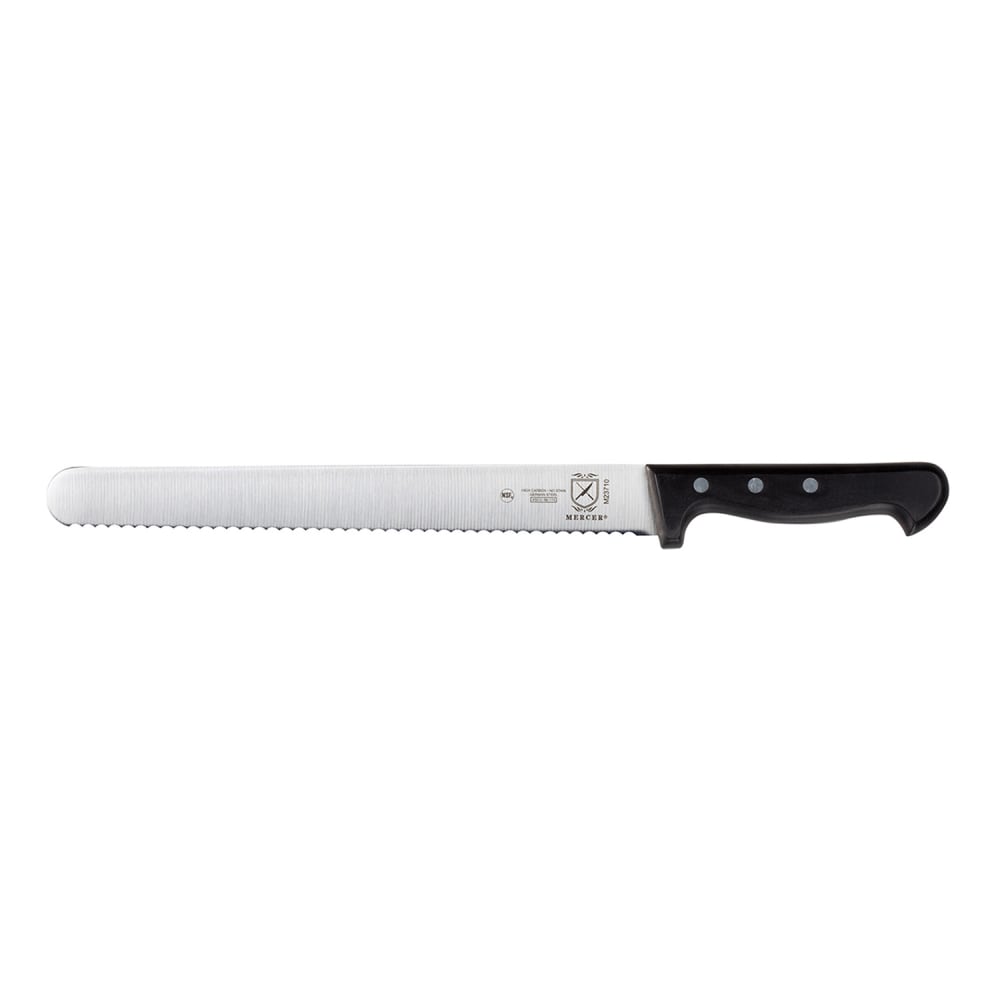 132-M23710 10" Wavy Slicer Knife w/ Black Ergonomic Delrin® Handle, High-Carbon German Steel