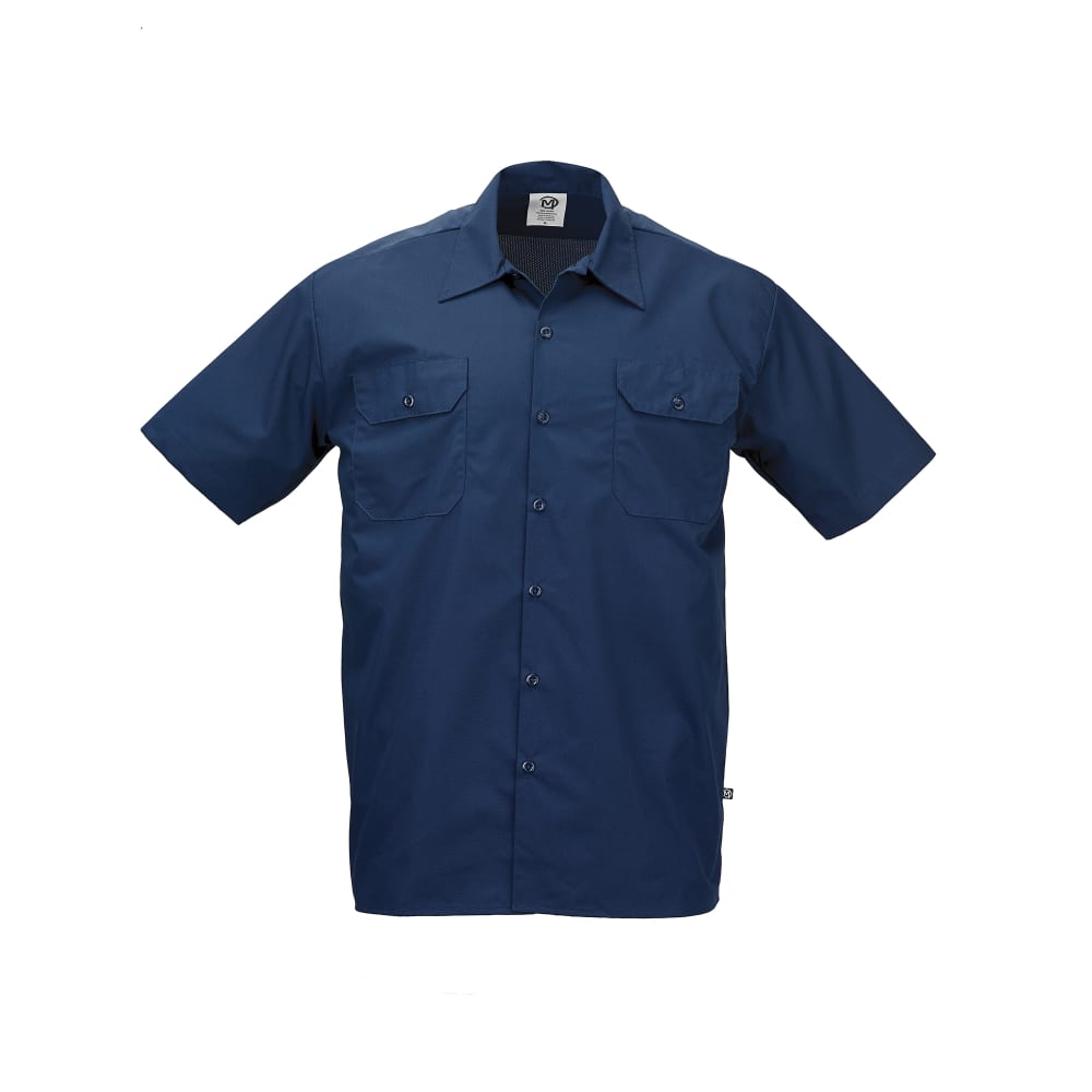 132-M60250NB1X Metro Edge® Brewer Work Shirt w/ Short Sleeves - Poly/Cotton, Navy Blue, X-Large