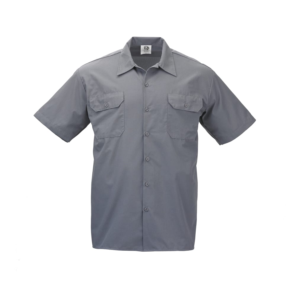 132-M60250GYS Unisex Metro Edge® Short Sleeve Cook Shirt - Small, Gray, Poly-Cotton