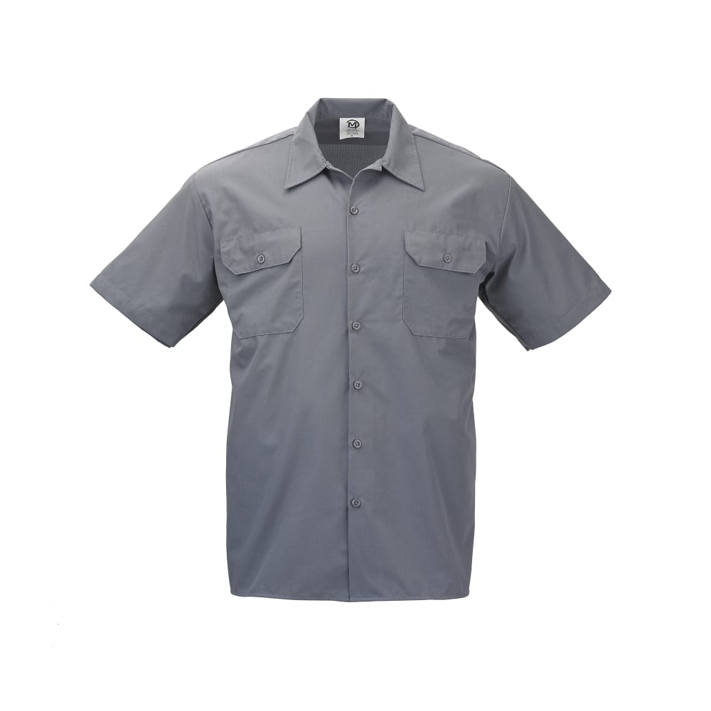 132-M60250GYM Metro Edge® Brewer Work Shirt w/ Short Sleeves - Poly/Cotton, Gray, Medium