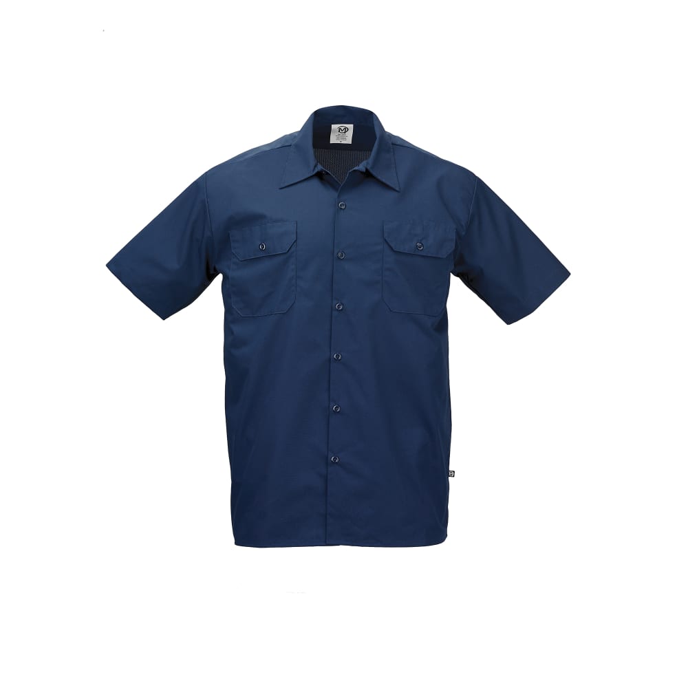 132-M60250NBM Metro Edge® Brewer Work Shirt w/ Short Sleeves - Poly/Cotton, Navy Blue, Medium