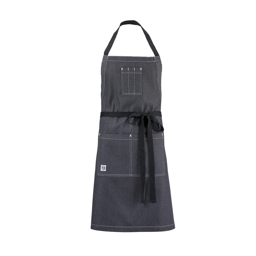 132-M63206DEN Full Length Bib Apron w/ (3) Pockets - 34" x 29 3/4", Cotton, Charcoal Gr...