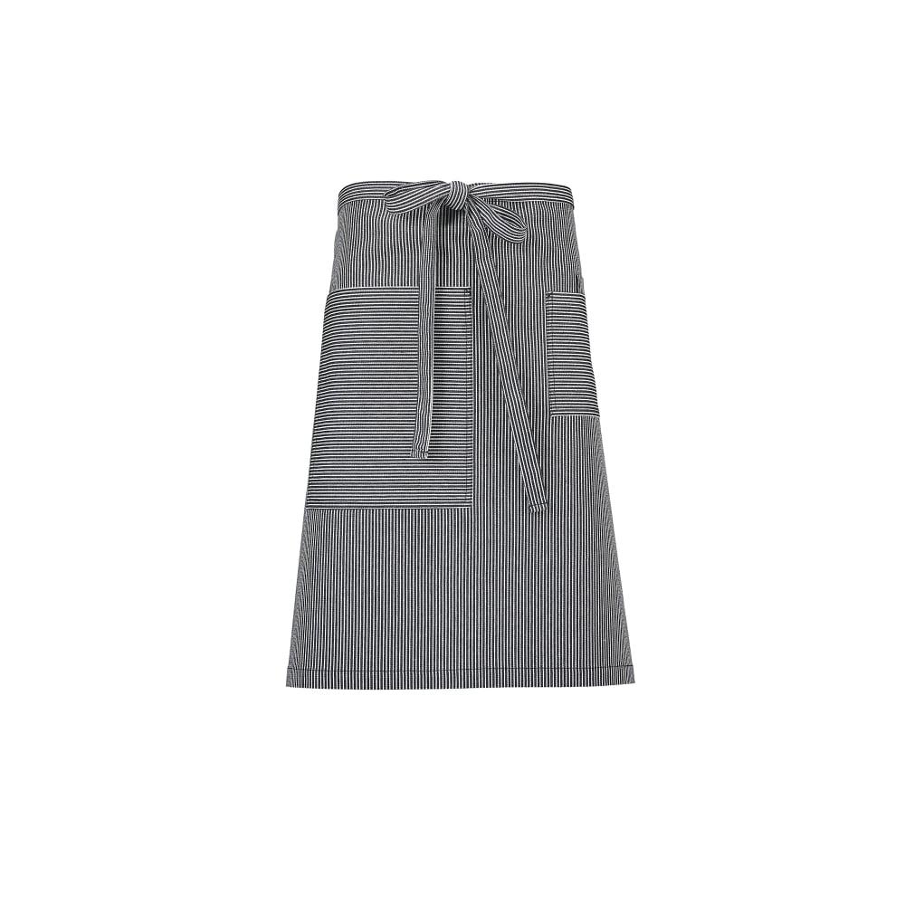 132-M63207RSD 3 Pocket Bistro Apron - 25 1/2" x 31", Cotton, Navy/White Railroad Stripe