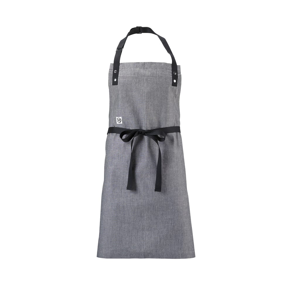 132-M63205GRY Full Length Bib Apron w/ (1) Pocket - 32" x 29 1/4", Cotton, Light Gray