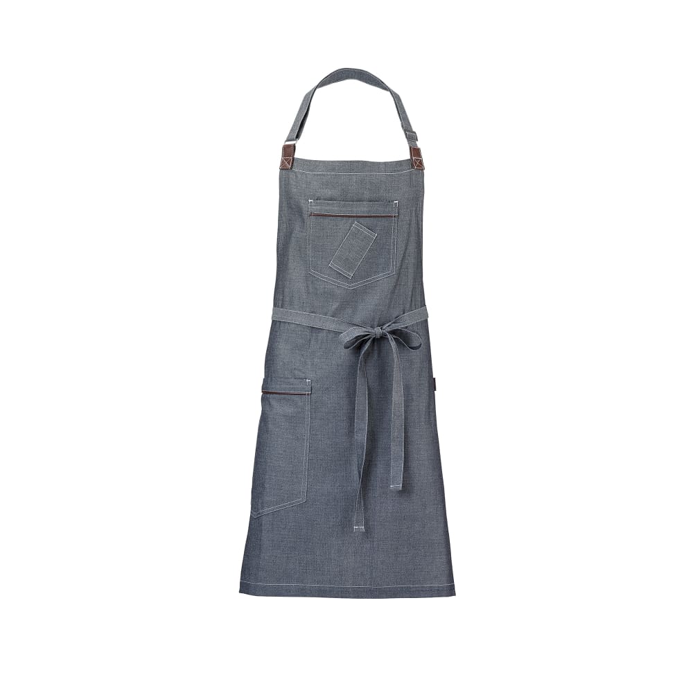 132-M63200DEN Bib Apron - 34 1/4" x 30 3/4", Cotton, Indigo