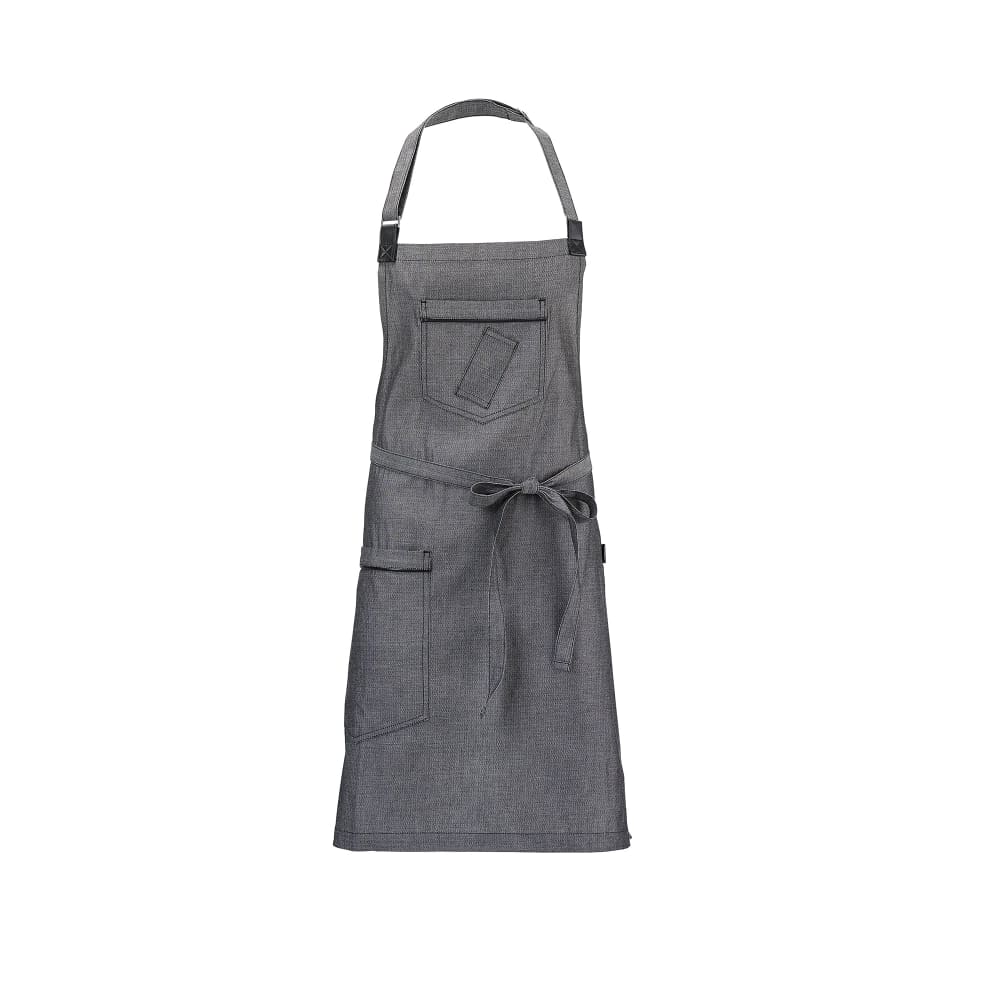 132-M63200BKD Full Length Bib Apron w/ (3) Pockets - 34 1/4" x 30 3/4", Cotton, Black