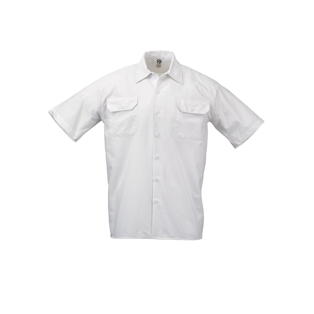 132-M60250WHS Unisex Metro Edge® Short Sleeve Cook Shirt - Small, White, Poly-Cotton
