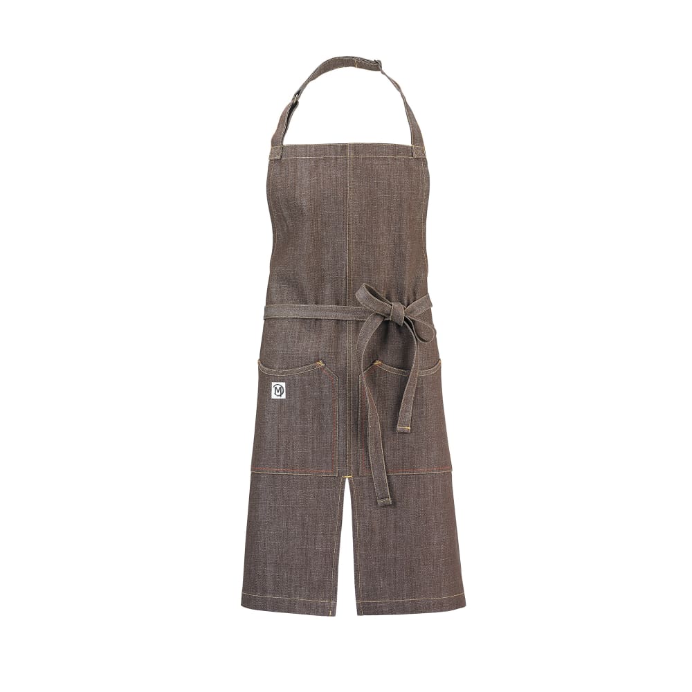 132-M63203BRN Full Length Bib Apron w/ (2) Pockets - 30" x 34", Cotton, Brown