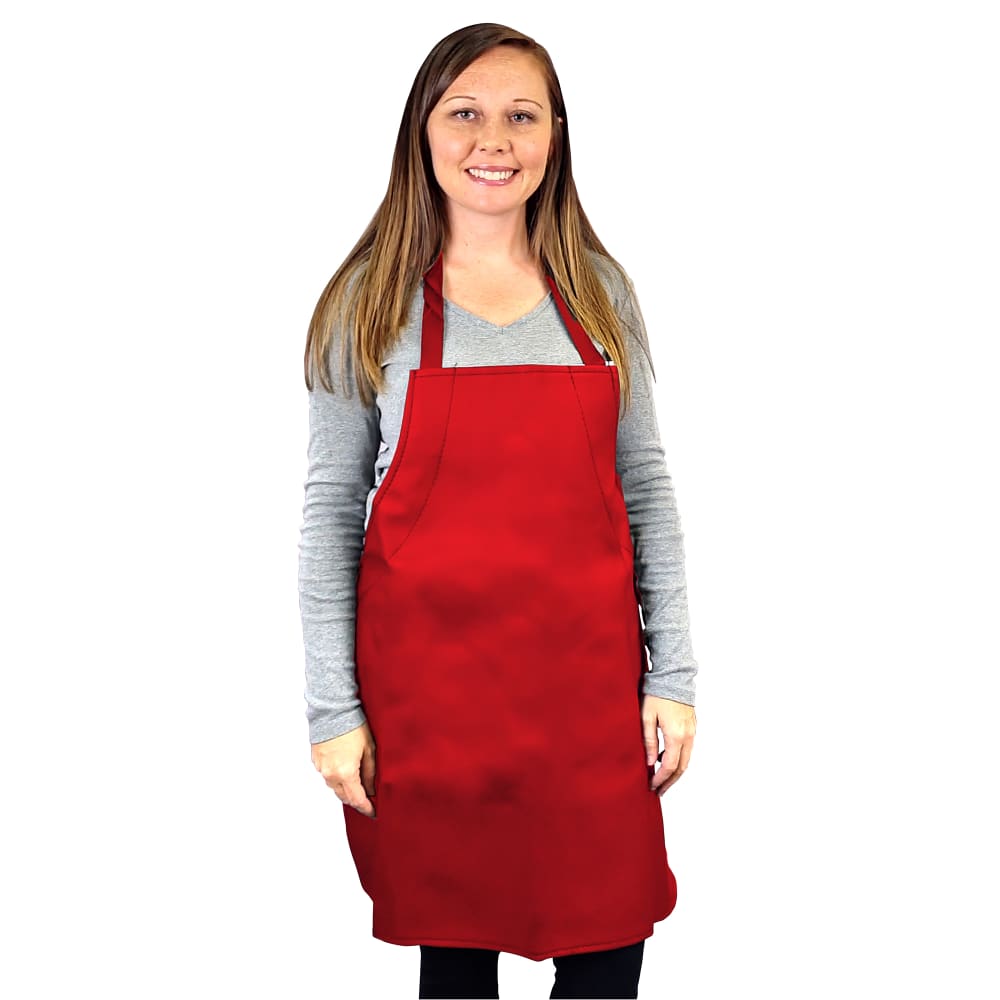 176-V105R Bib Dishwasher Apron w/ Adjustable Ties - 28 x 26", Vinyl, Red