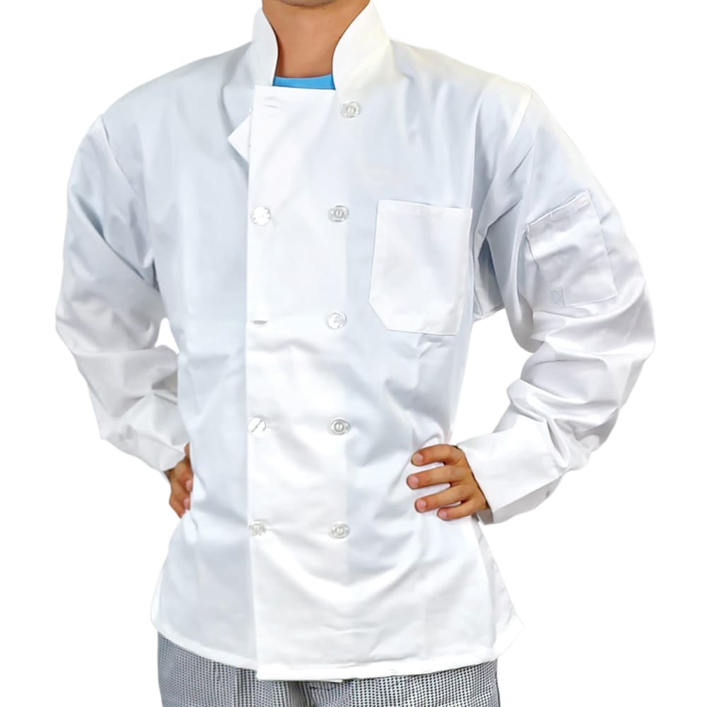 176-345BS Unisex Long Sleeve Chef Coat - Small, White, Poly-Cotton
