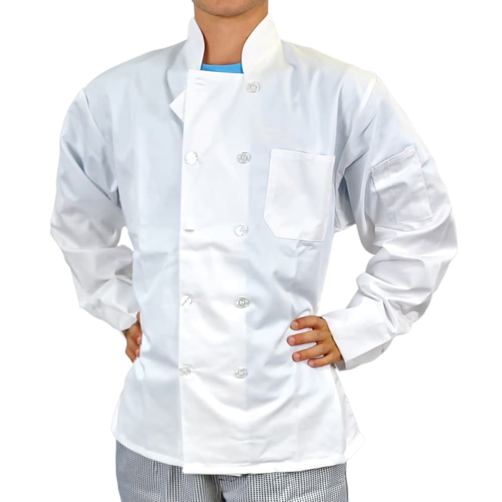 176-345BXL Unisex Long Sleeve Chef Coat - X-Large, White, Poly-Cotton