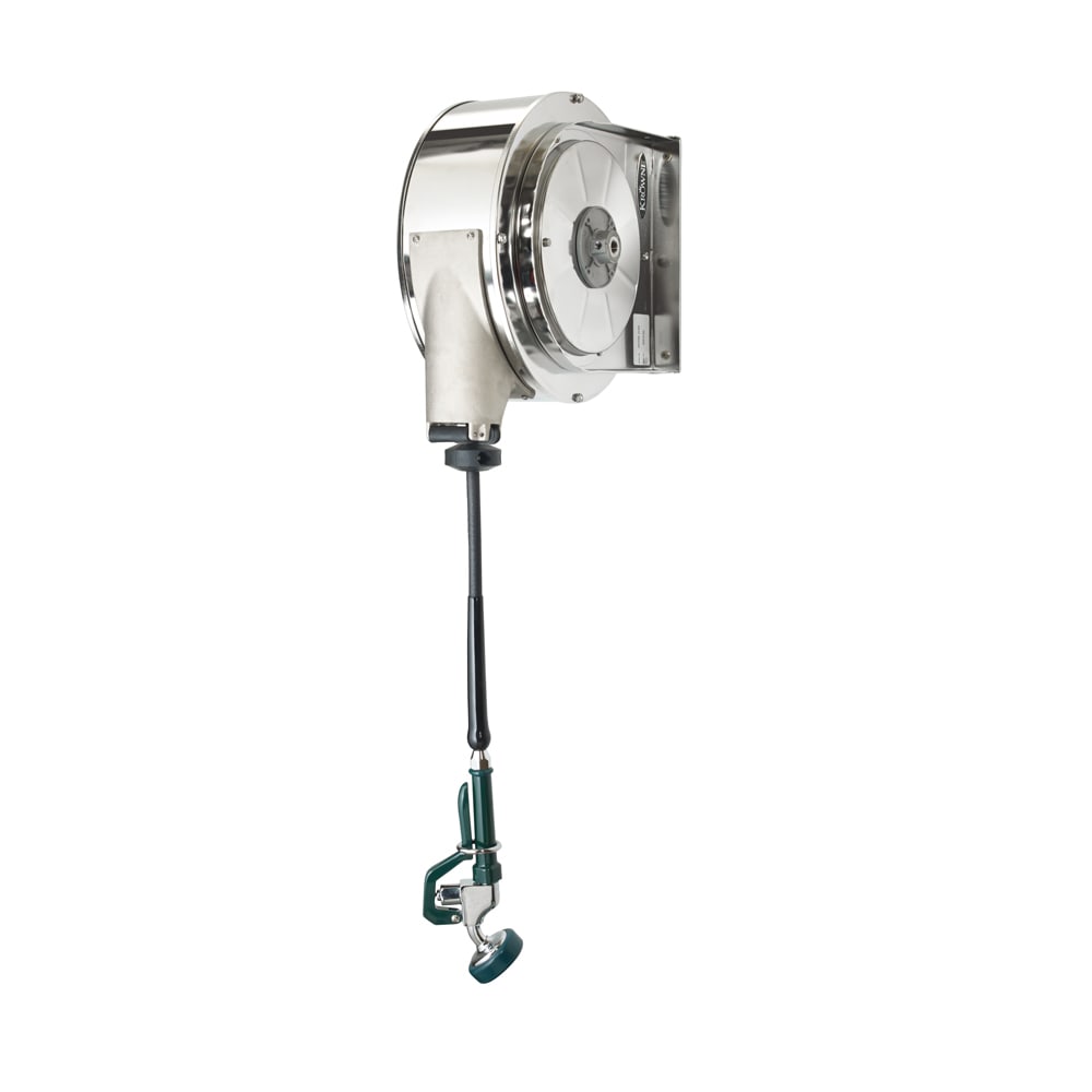 381-24600 35 ft Enclosed Stainless Hose Reel Assembly, Mounts To Ceiling