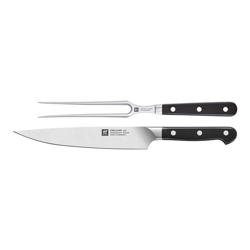 Zwilling 1002867 Carving Knife & Fork Set - High Carbon Stainless Steel, Black Plastic Handle
