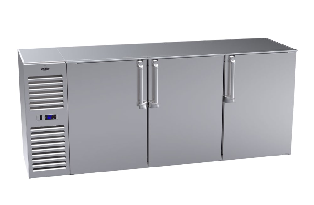 381-BS84LSNS 84" Bar Refrigerator - 3 Swinging Solid Doors, Stainless, 115v