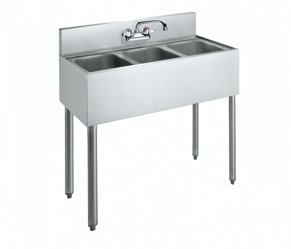 381-CS1836 36" 3 Compartment Sink w/ 10"W x 14"L Bowl, 10" Deep