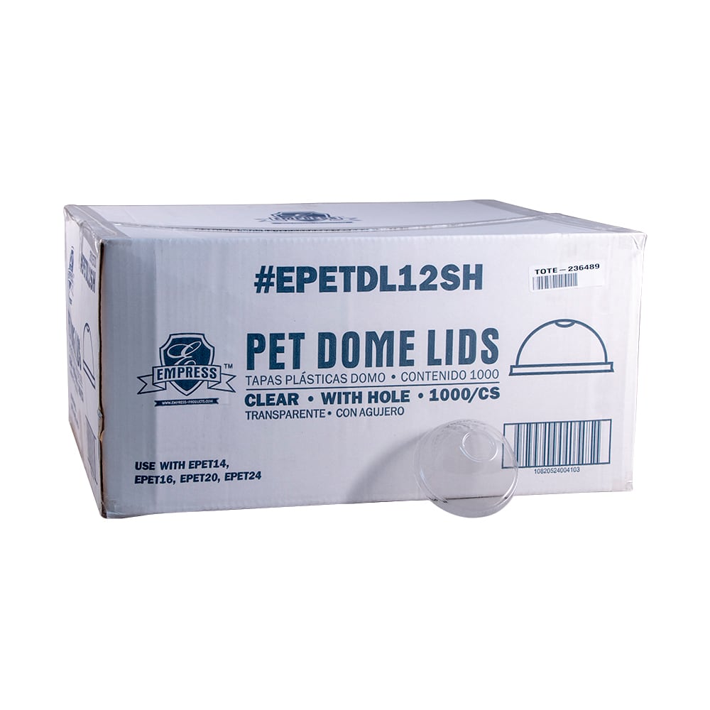 538-EPETDL12SH Dome Lid w/ Hole for 12 oz to 24 oz Cups - PET, Clear