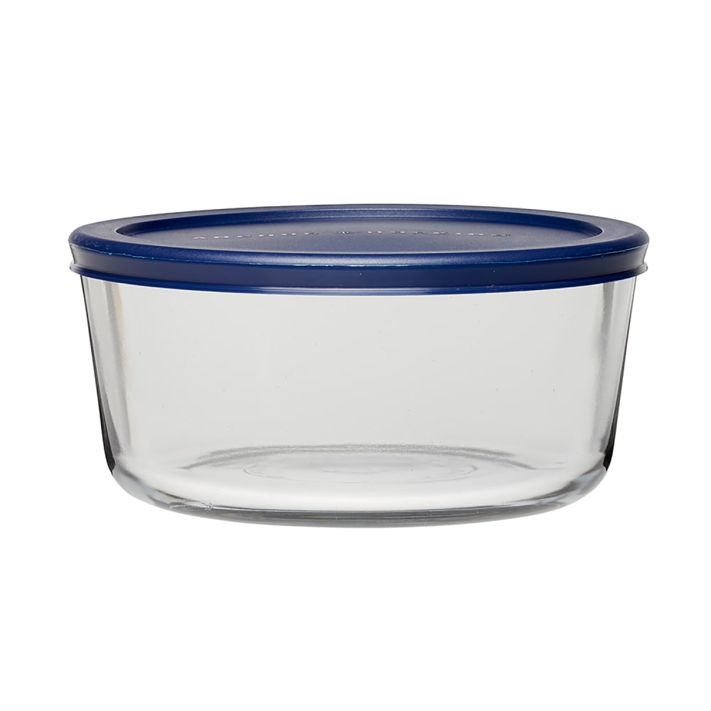 075-85908 7 Cup Round Storage Container w/ Blue Plastic Lid, Glass
