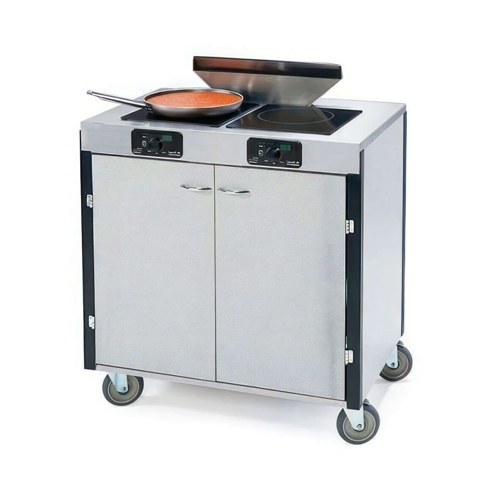 121-2075BGESUE 40 1/2" High Mobile Cooking Cart w/ 2 Induction Stove, Beige Suede