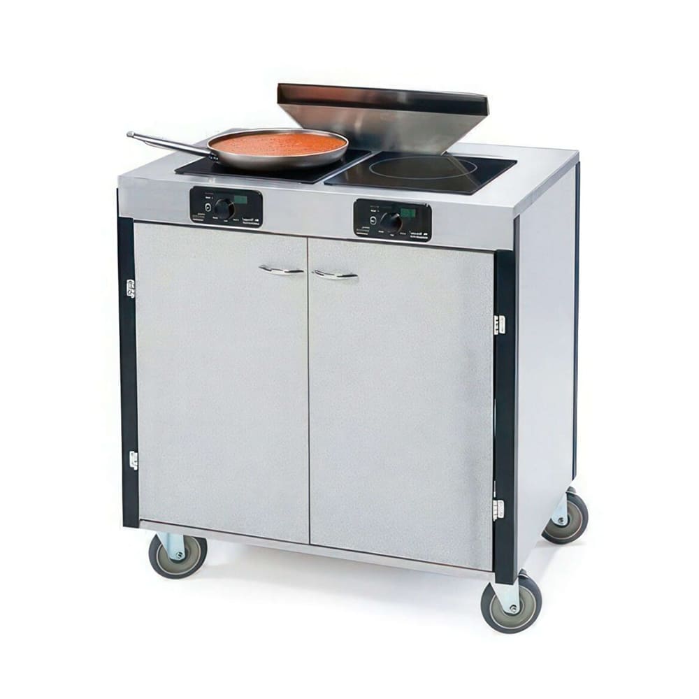 121-2075GRN 40 1/2" High Mobile Cooking Cart w/ 2 Induction Stove, Green