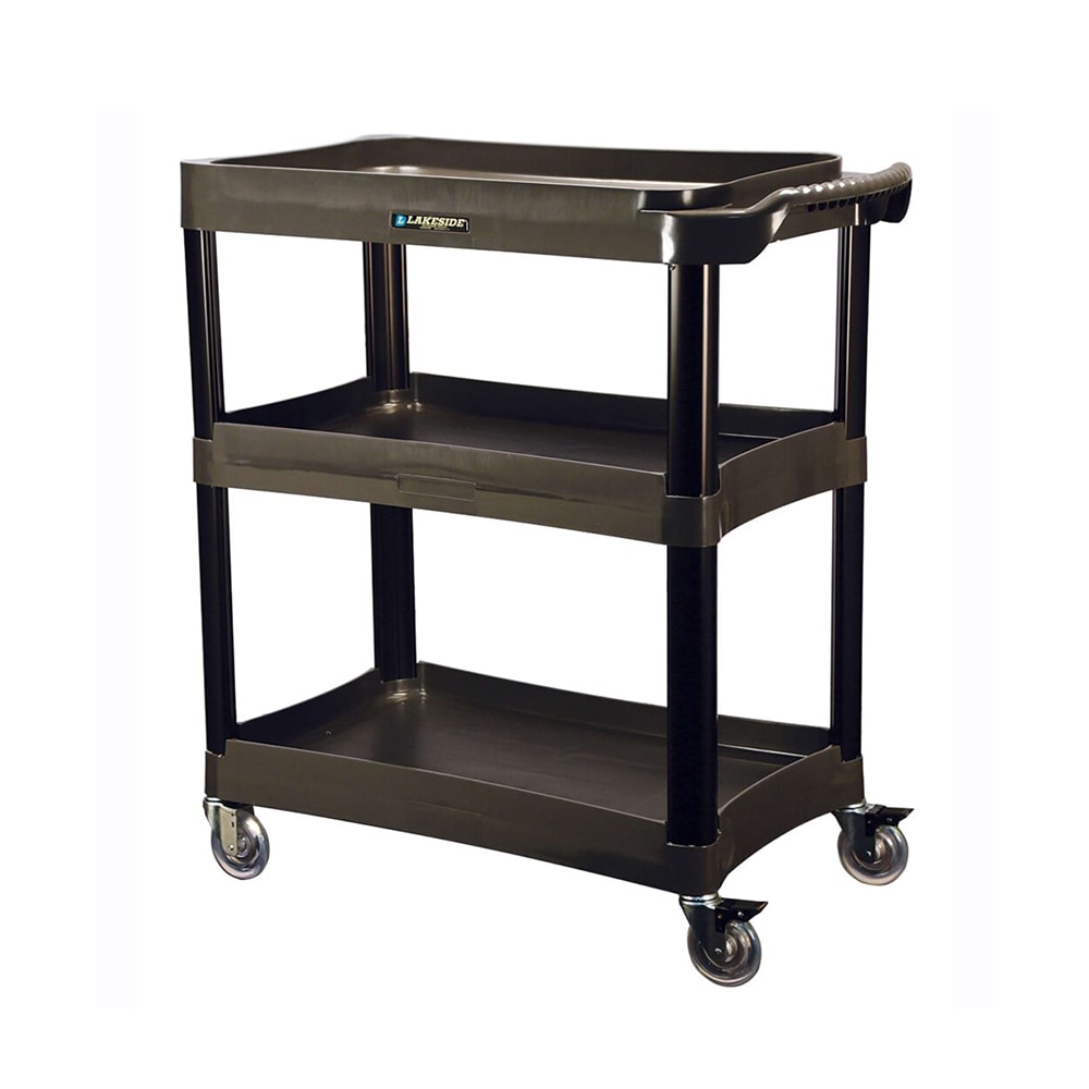 121-2507 35 3/4" Polymer Bus Cart w/ (3) Levels, Shelves, Black
