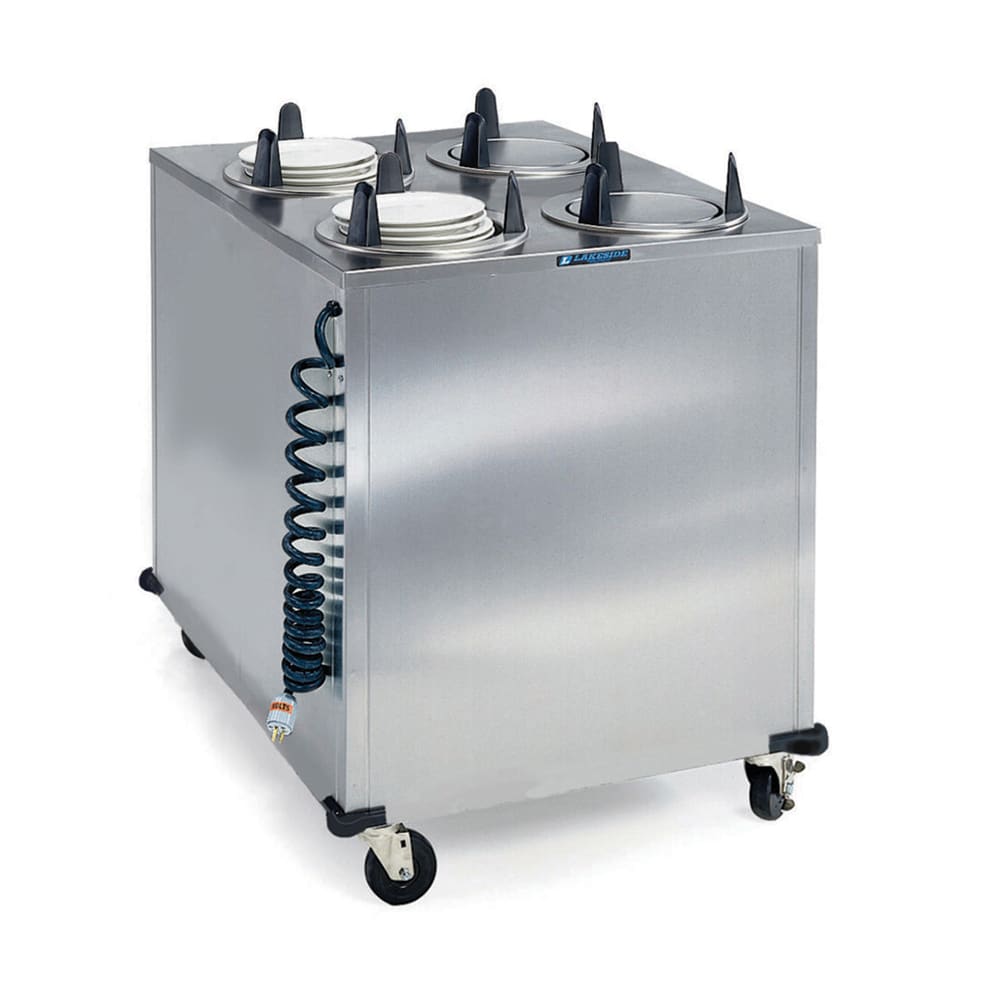 121-6410240 32" Heated Mobile Dish Dispenser w/ (4) Columns - Stainless, 240v/1ph