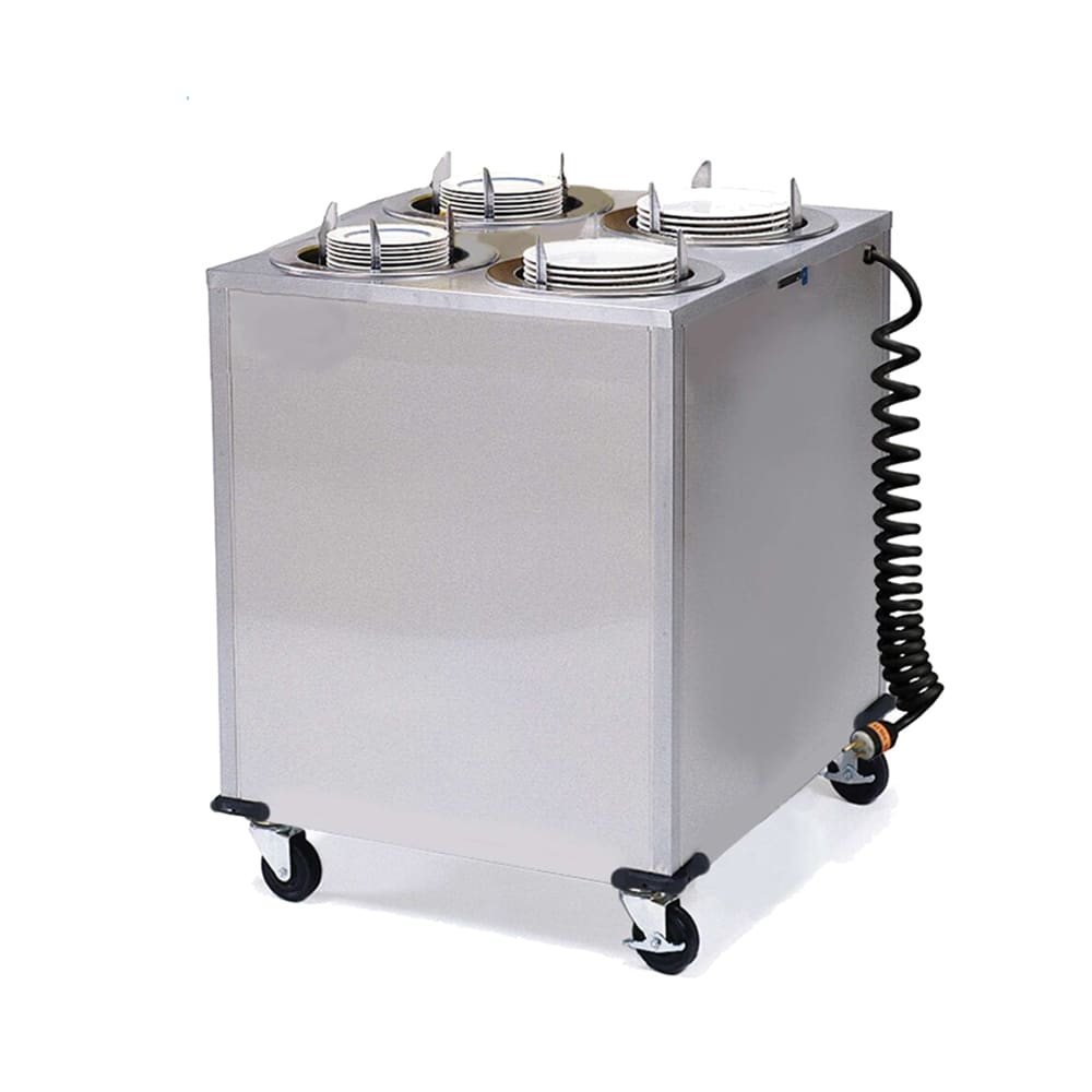 121-929240 30 5/8" Heated Mobile Dish Dispenser w/ (4) Columns - Stainless, 240v/1ph