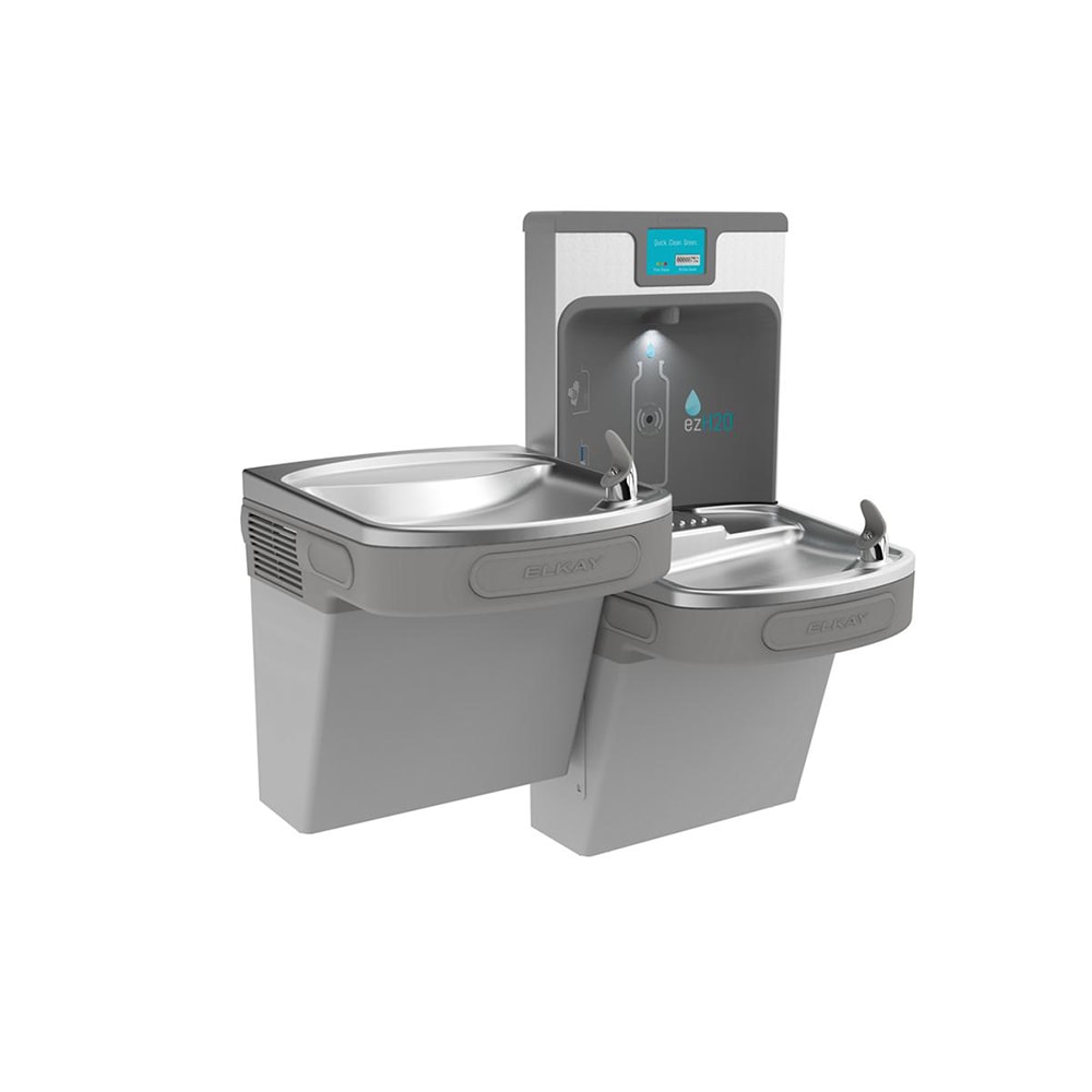 189-LZSTL8WSLP Wall Mount Bi Level Drinking Fountain w/ Bottle Filler - Filtered, Refrigerated, L...