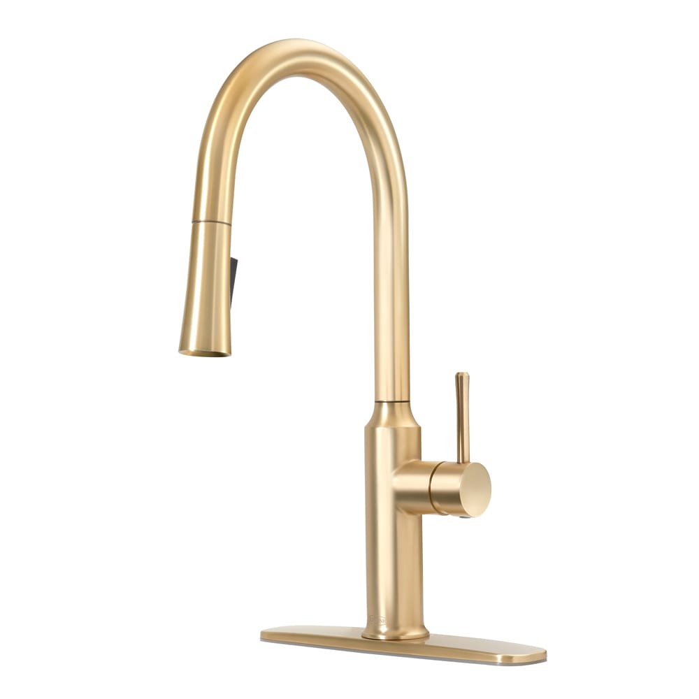381-19400G Deck Mount Faucet - 10 1/2" Swivel Gooseneck Spout, Single Hole, Brushed Gold