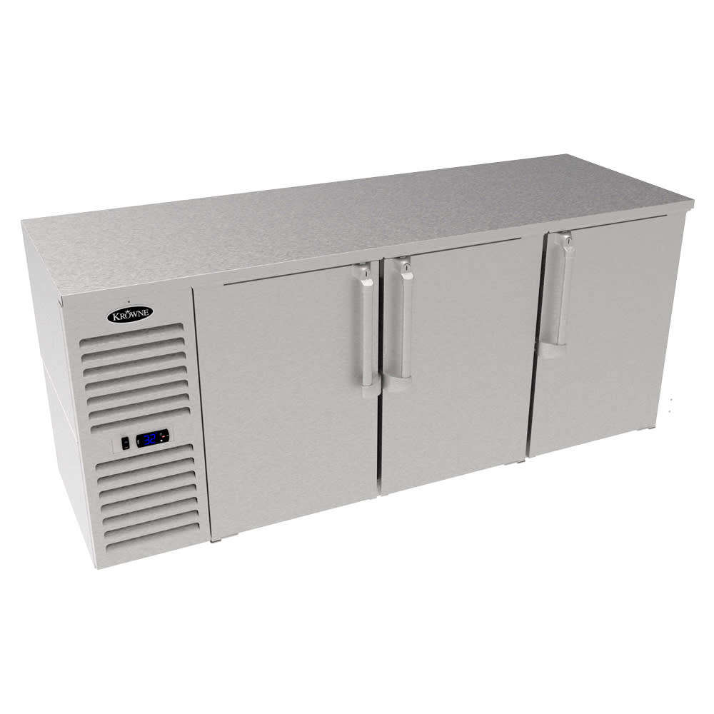 381-LS72RSNS 72" Bar Refrigerator - 3 Swinging Solid Doors, Silver, 115v