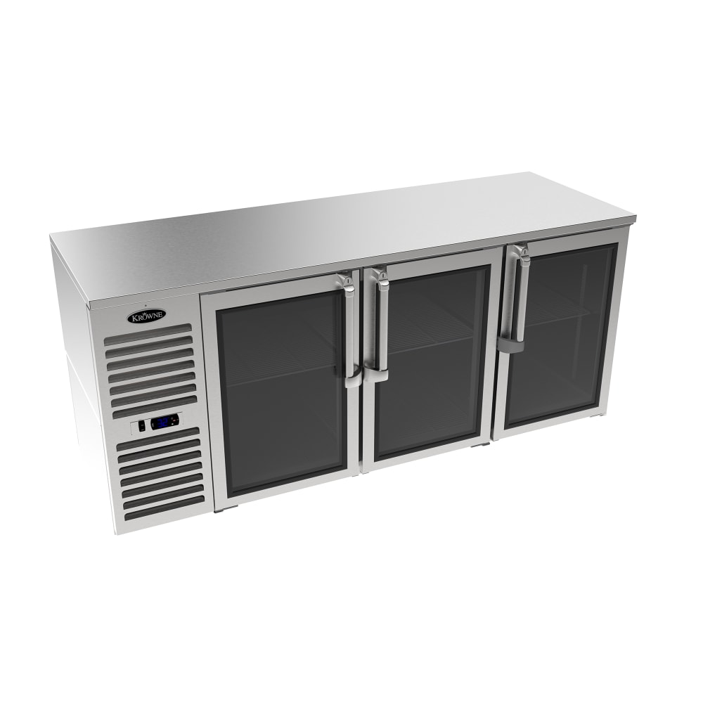 381-LS72RKSS 72" Bar Refrigerator - 3 Swinging Glass Doors, Silver, 115v