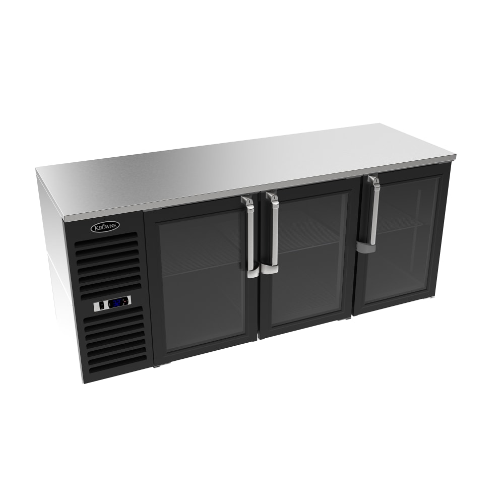 381-LS72RGNS 72" Bar Refrigerator - 3 Swinging Glass Doors, Black, 115v