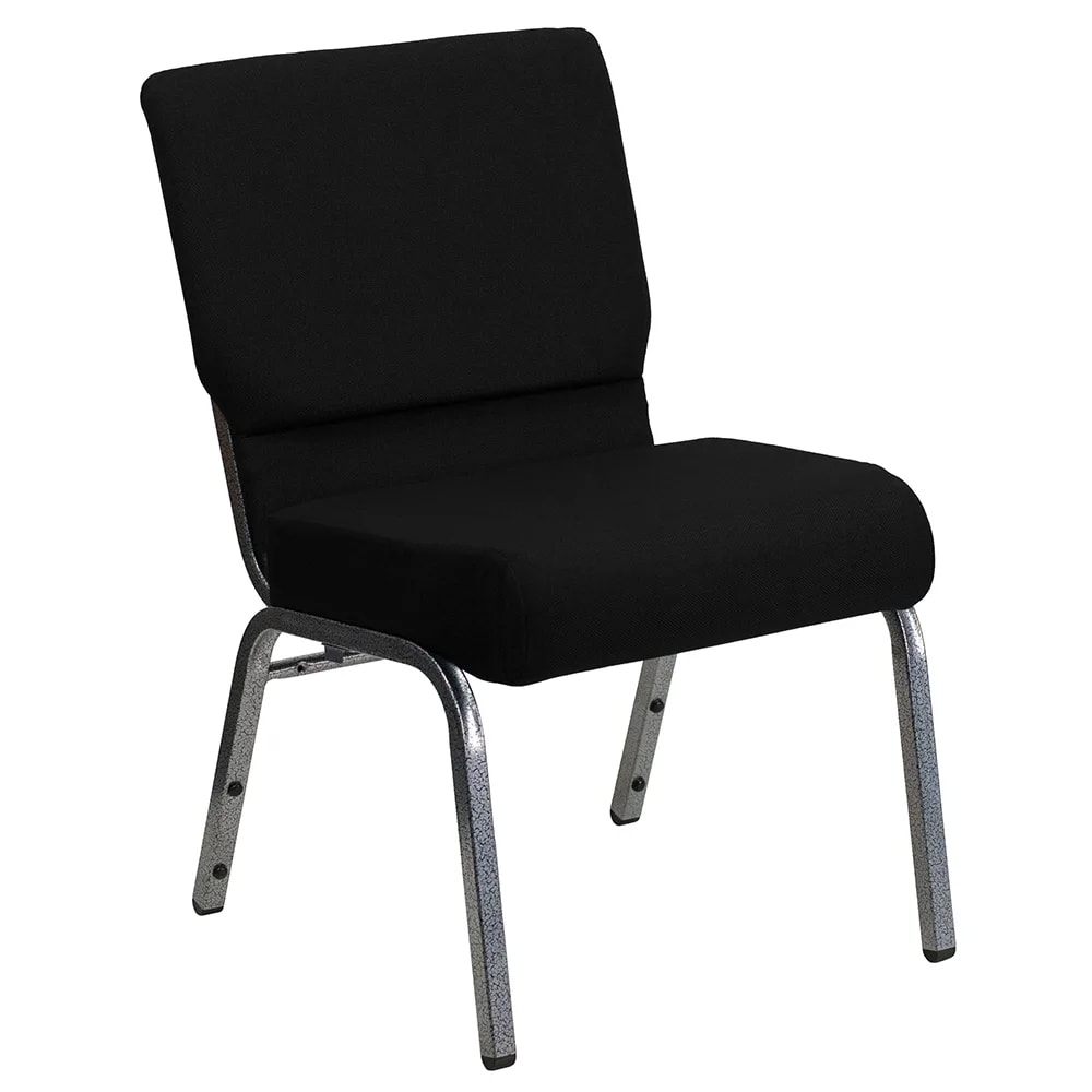 999-M002 Extra Wide Stacking Church Chair w/ Black Polyester Back & Seat - Steel Frame, Silve...