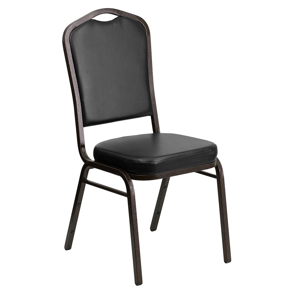 999-M003 Stackable Banquet Chair - Gold Steel Frame w/ Black Vinyl Back & Seat