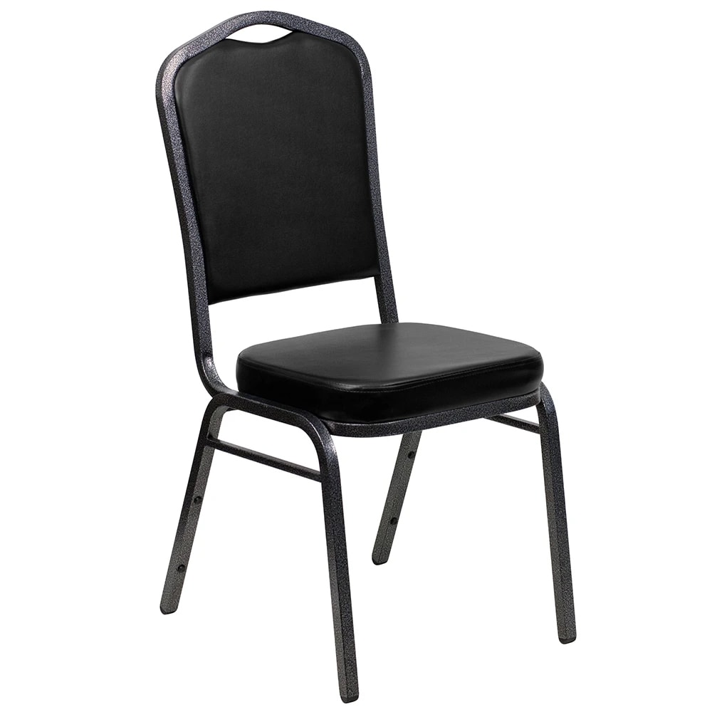 999-M006 Stacking Banquet Chair w/ Black Vinyl Back & Seat - Steel Frame, Silver Vein