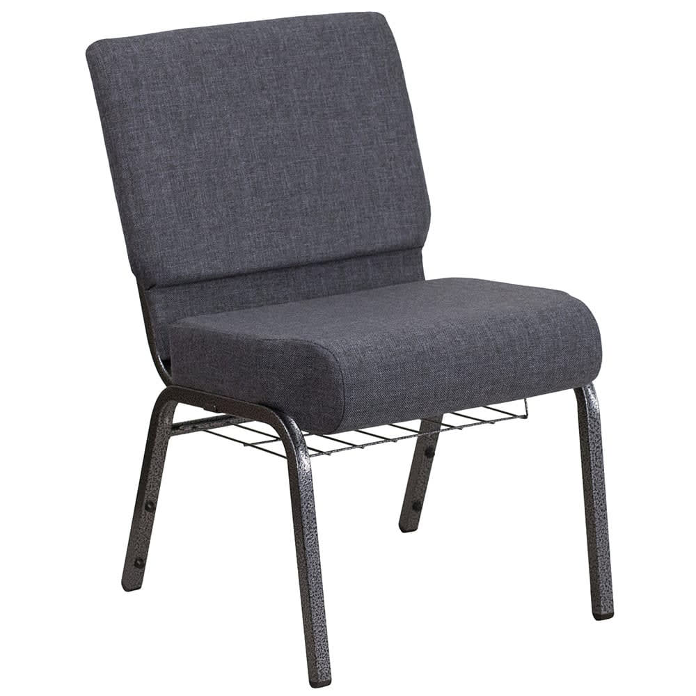 999-M008 Stackable Extra Wide Church Chair - Silver Steel Frame w/ Dark Gray Fabric Back & Se...