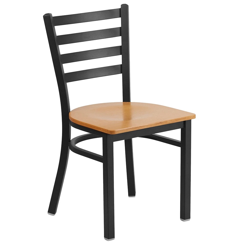 999-M015 Restaurant Chair w/ Ladder Back - Natural Wood Seat w/ Black Powder Coated Steel Frame