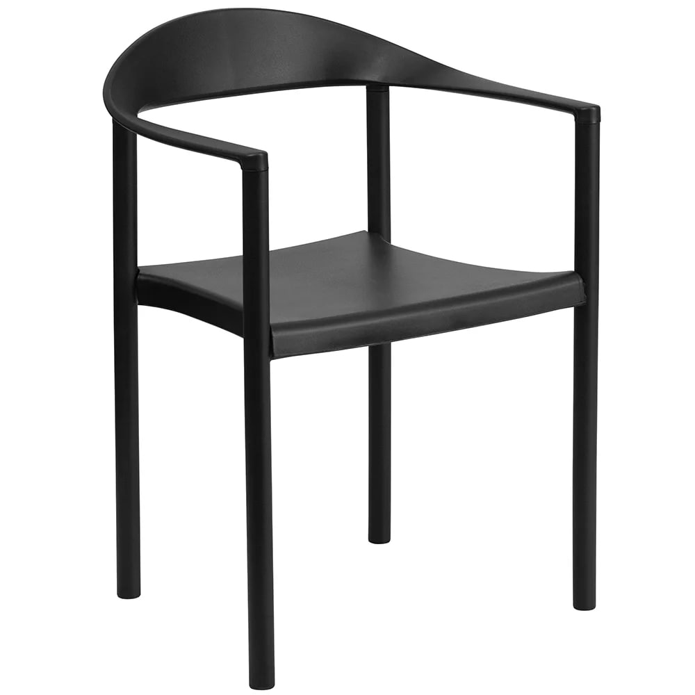 999-M031 Stackable Cafe Chair w/ Plastic Seat & Back - Black Powder Coated Metal Frame, Indoo...