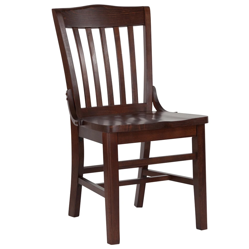 999-M028 Restaurant Chair w/ Schoolhouse Style Back - Walnut Finished Beechwood Frame