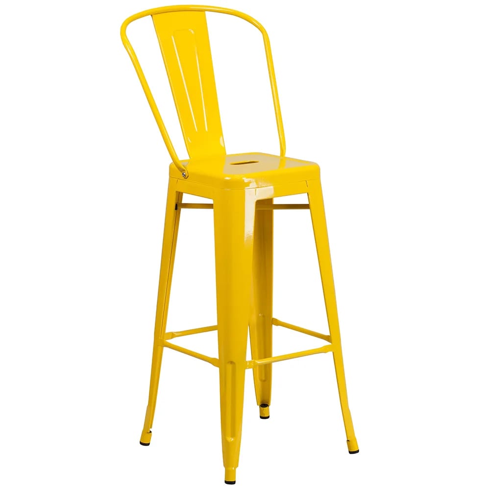 999-M052 Bar Stool w/ Curved Back - Powder Coated Steel, Yellow