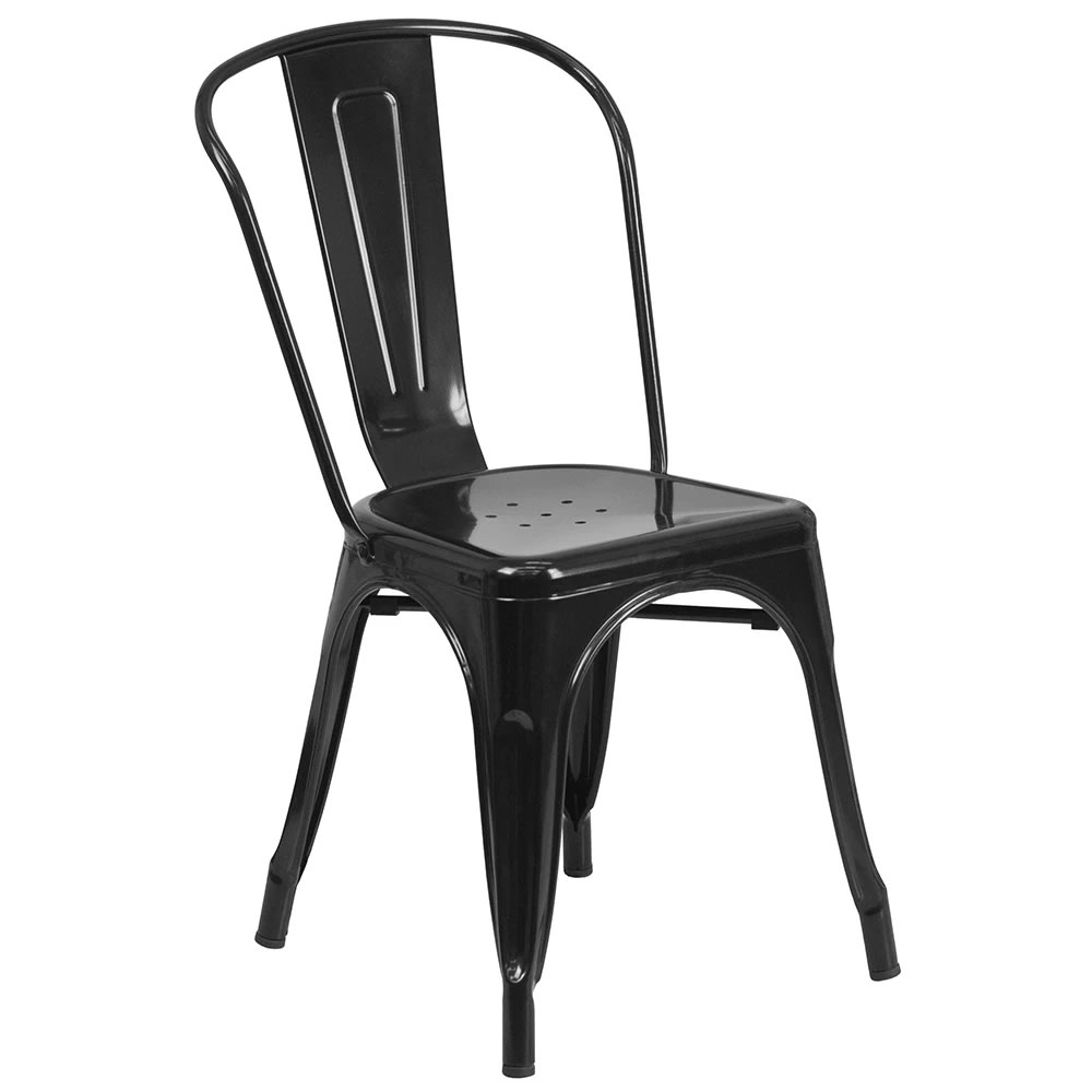 999-M039 Stackable Side Chair w/ Vertical Slat Back - Black Powder Coated Steel, Indoor/Outdoor