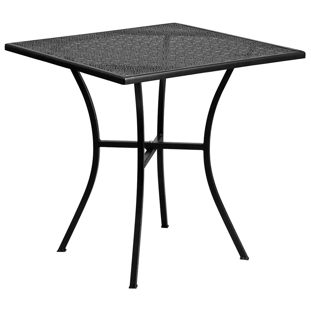 999-M042 28" Square Patio Table w/ Rain Flower Design Top - Steel, Black