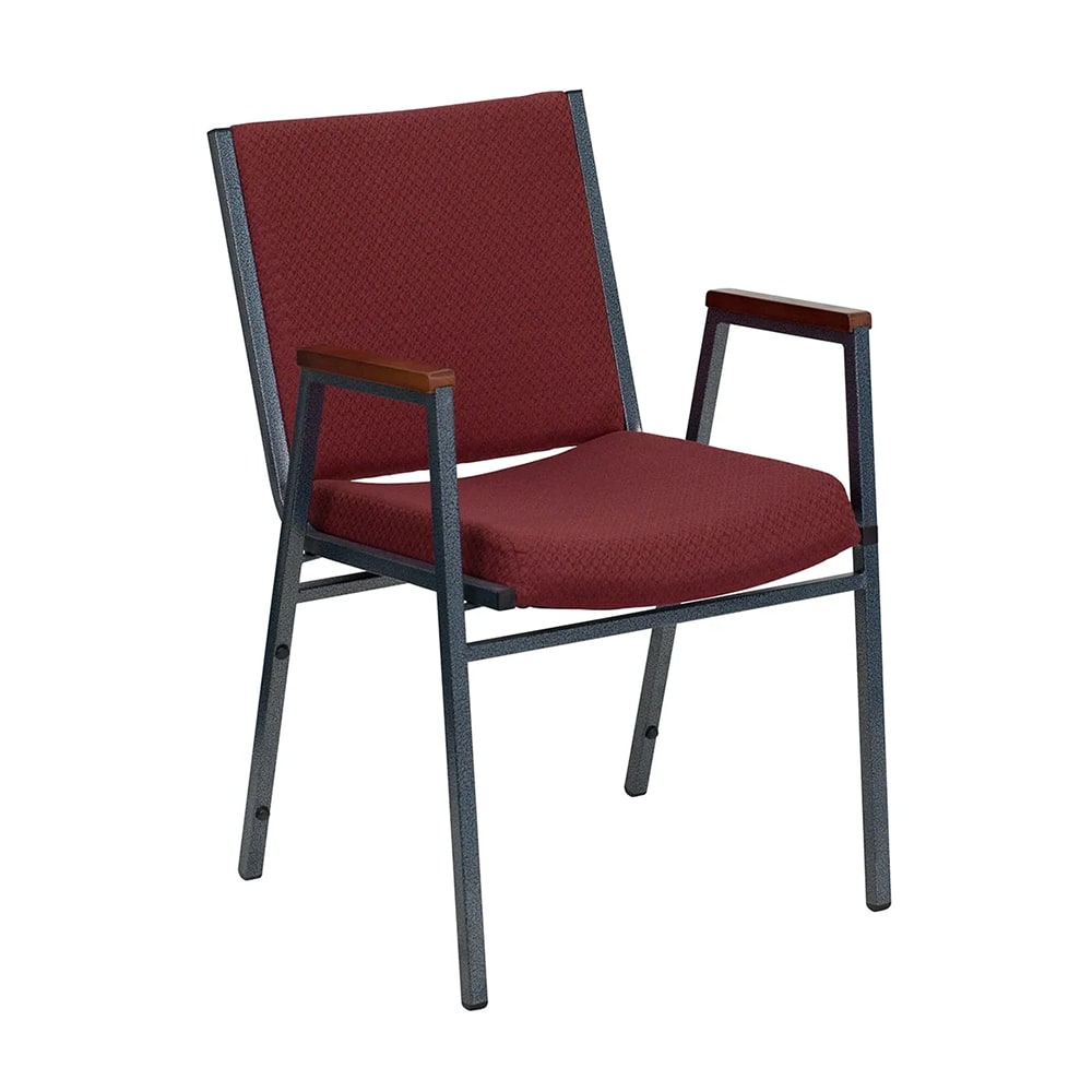 999-M160 Stacking Chair w/ Burgundy Patterned Polyester Back & Seat - Steel Frame, Silver Vei...