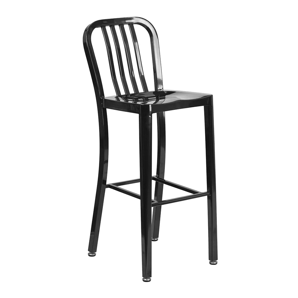 999-M147 Bar Stool w/ Vertical Slat Back & Metal Seat, Black Antique Gold