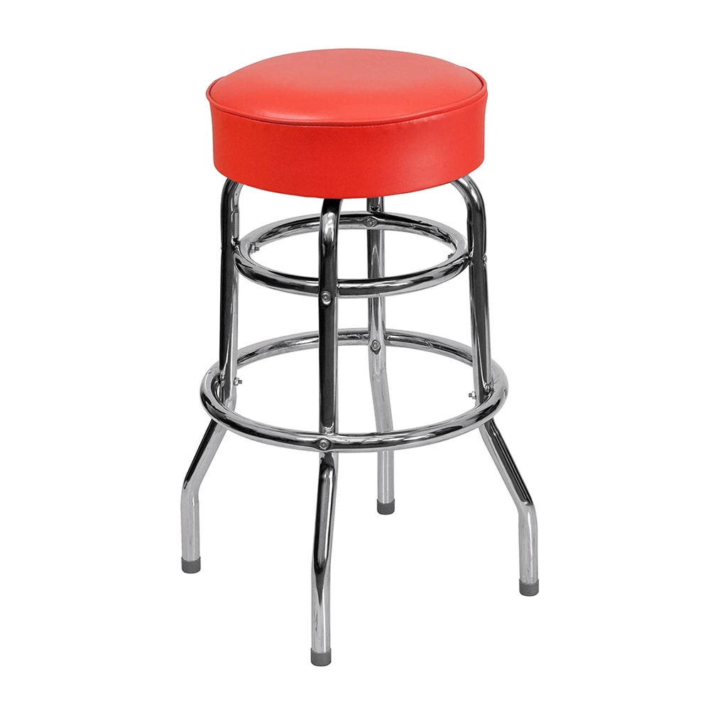 999-M139 Backless Swivel Bar Stool w/ Red Vinyl Seat, Chrome