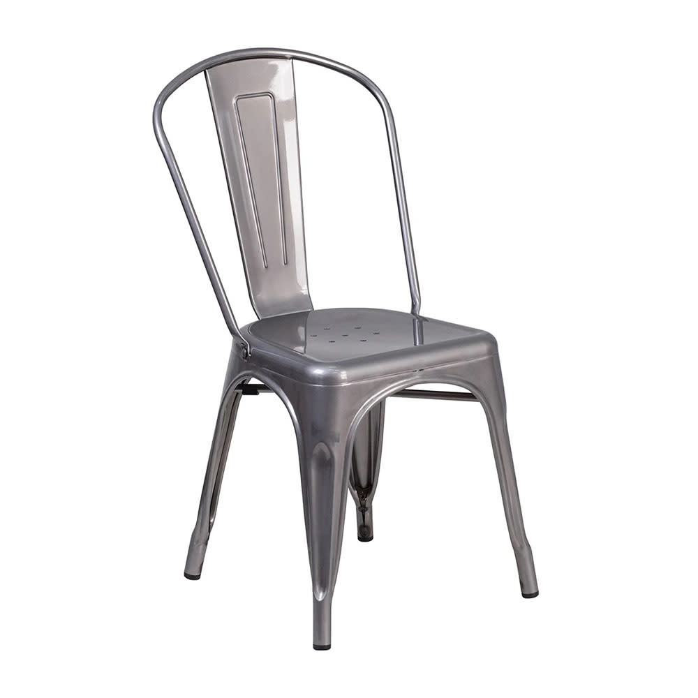999-M205 Stacking Side Chair w/ Vertical Slat Back - Distressed Metal Frame, Silver