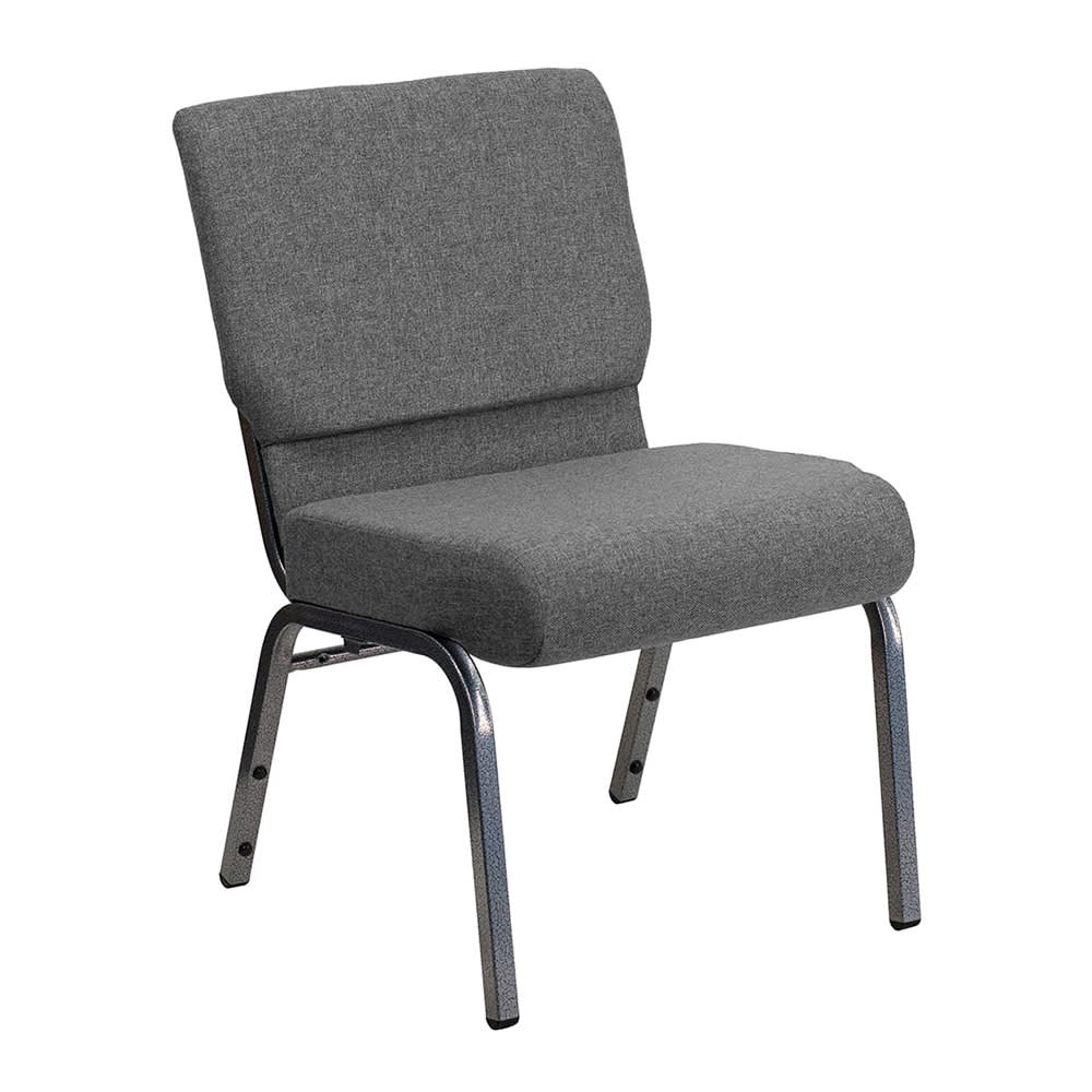 999-M184 Extra Wide Stacking Church Chair w/ Gray Polyester Back & Seat - Steel Frame, Silver...