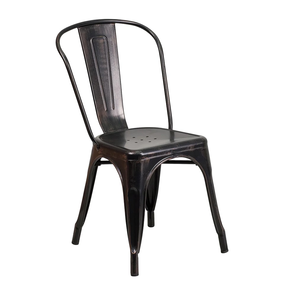 999-M118 Stacking Side Chair w/ Vertical Slat Back - Steel, Black & Antique Gold