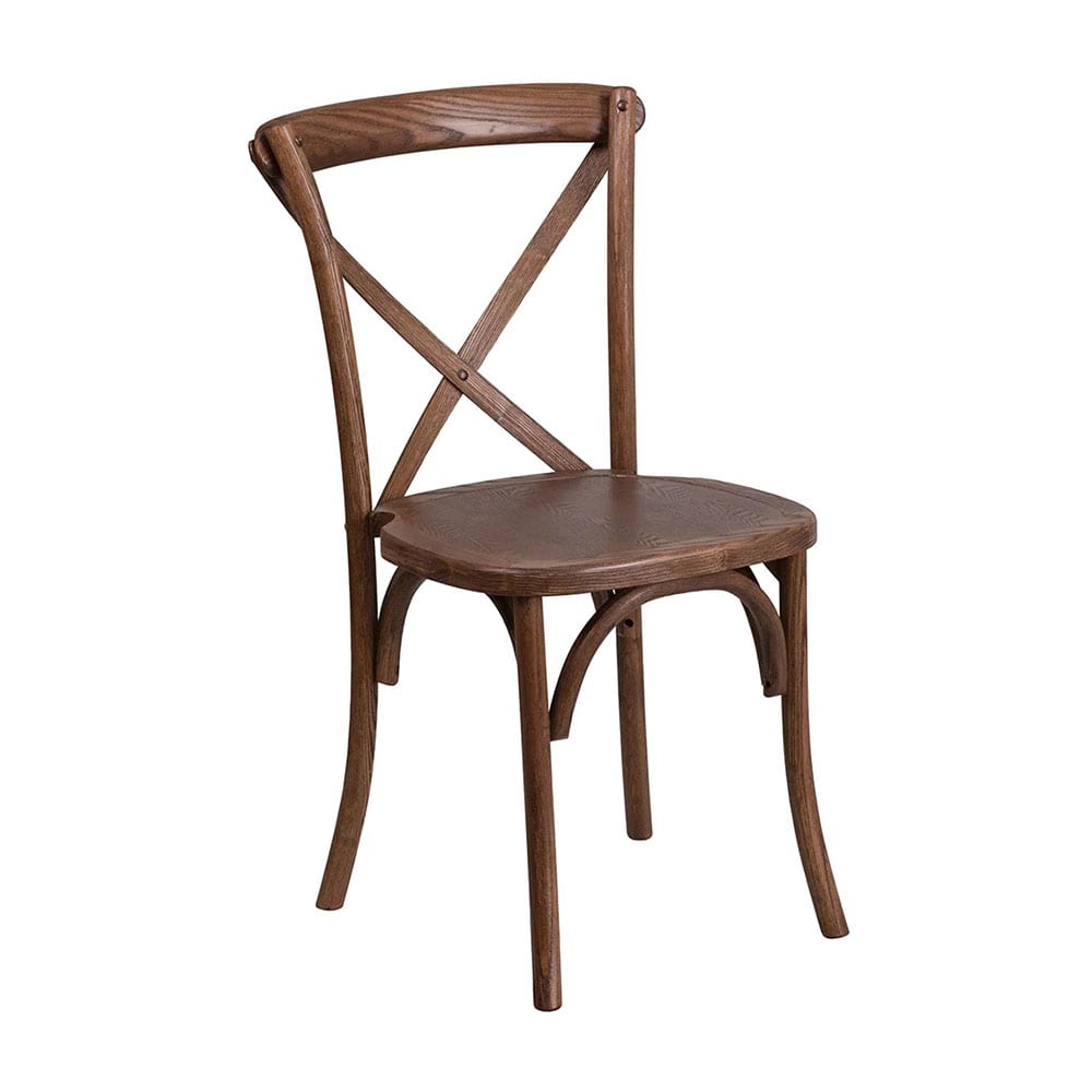 999-M207 Stackable Restaurant Chair w/ Cross Back - Pecan Finished Ash Wood Frame