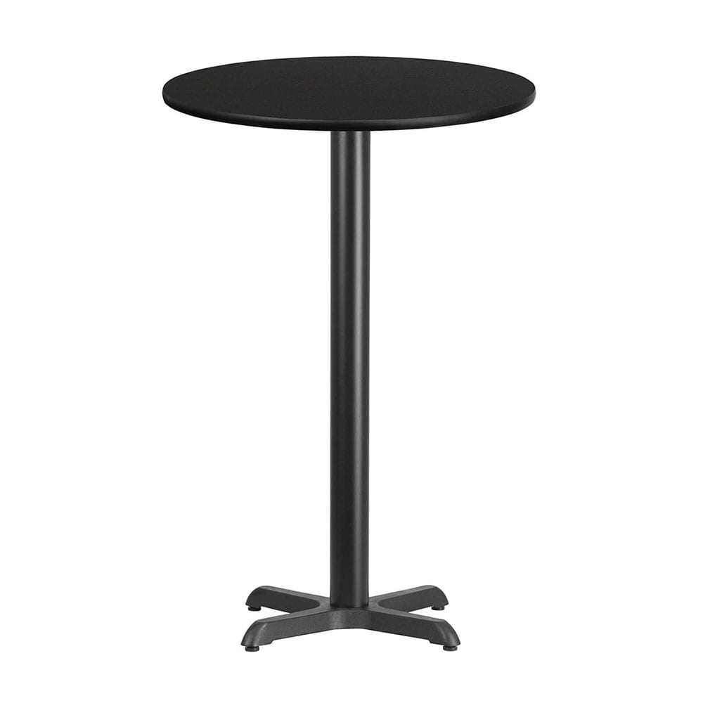 999-M206 Round Bar Height Table - Black Laminate Top, Black Powder Coated Cast Iron Base